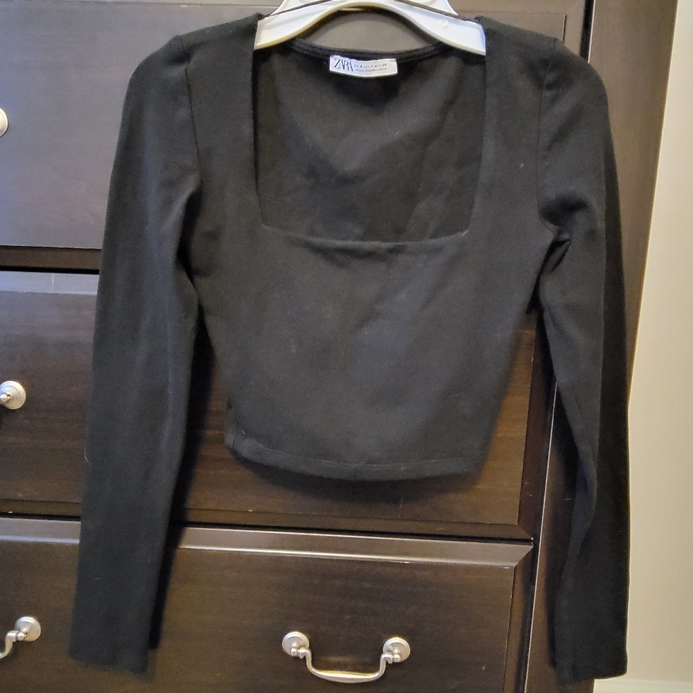 Zara Black Square Neck Crop Top